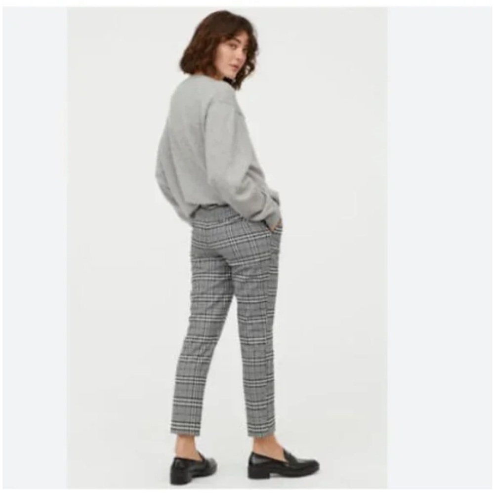 NWT H&M Women's Slacks 8 Gray Checkered Plaid Waistband